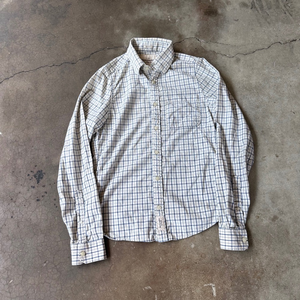Abercrombie & Fitch Button Down Mens M Blue White Excellent Muscle Fit Plaid